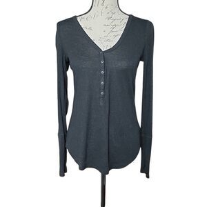 Express Women's Size Small Black Ribbed V-Neck Henley Long Sleeve Shirt